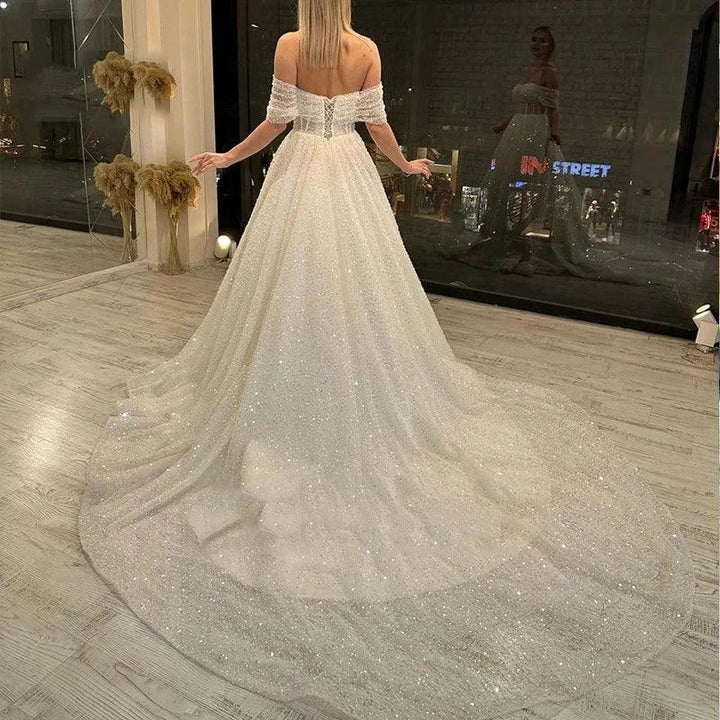 Sparkling Lace Off Shoulder Sweetheart Mopping New Wedding Dresses Bridal Gowns Backless Beautiful Appliques Sweep Train Beach by payinti