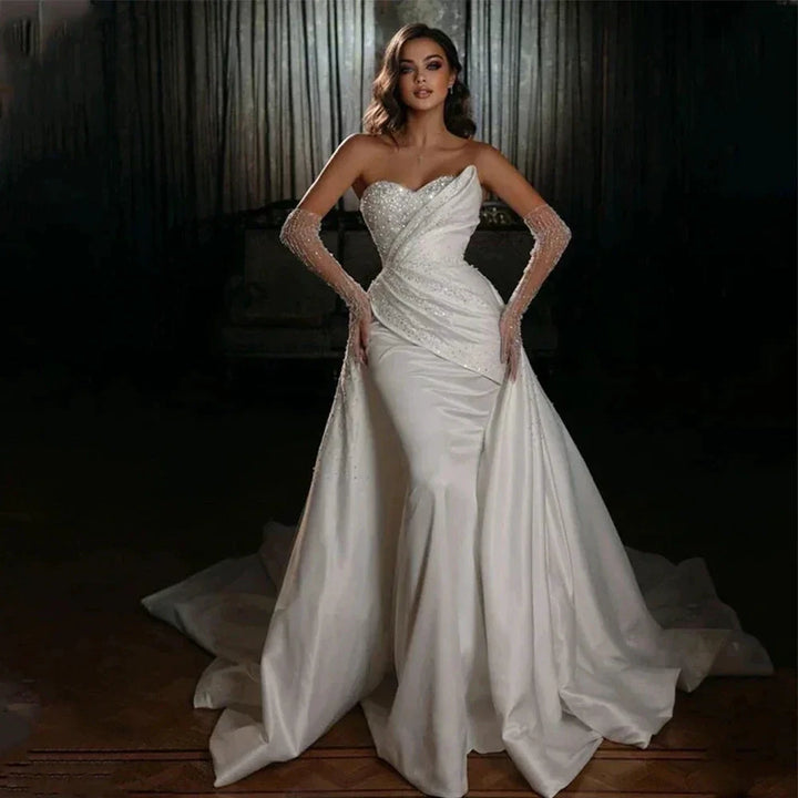 Sparkling Simple Off Shoulder Lace Mermaid Sleeveless Wedding Dresses Luxurious Sexy Sweetheart Floor Length Bridal Gown 2023 by payinti