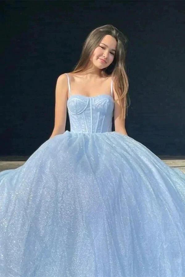 Sparkly A-line Spaghetti Straps Sweetheart Prom Dresses, Evening Dresses by DREAMUNDERWEAR