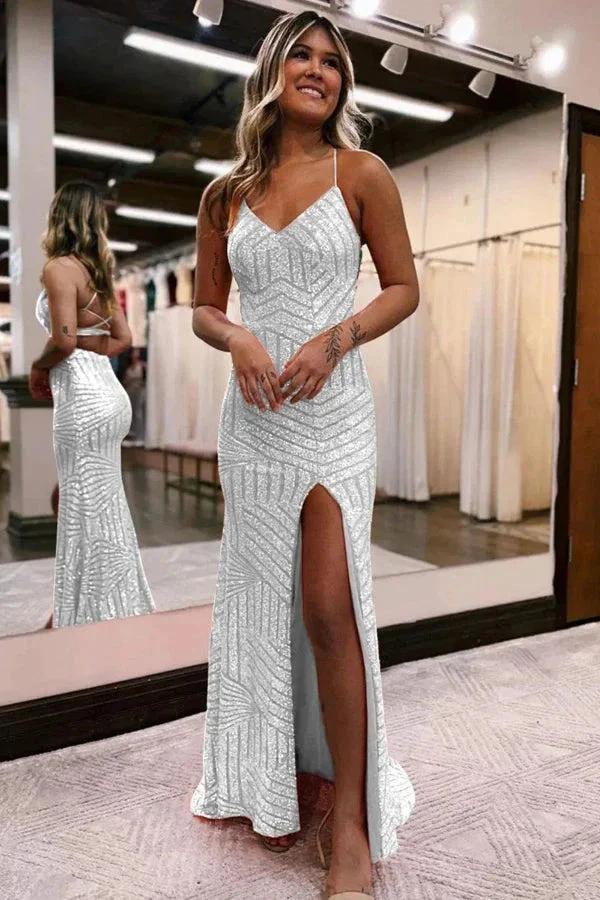 Sparkly Sequin Orange Long Glitter Prom Dress With Split PSK443 by pgmdress