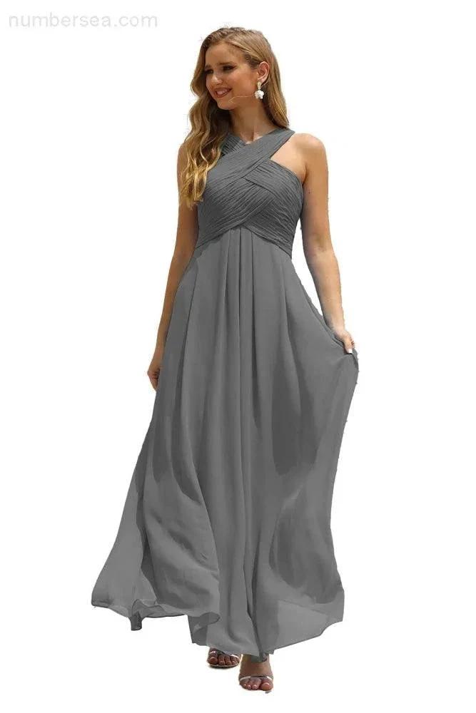 Numbersea Women Halter Chiffon Bridesmaid Dress A-line Long Formal Prom Gown SEA28015 by numbersea