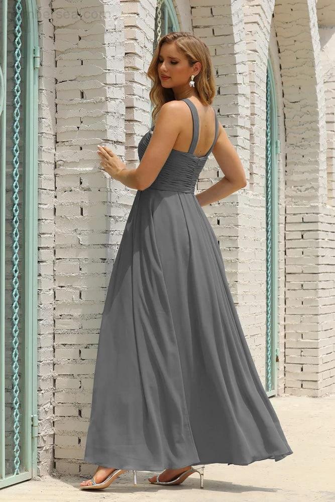 Numbersea Women Halter Chiffon Bridesmaid Dress A-line Long Formal Prom Gown SEA28015 by numbersea