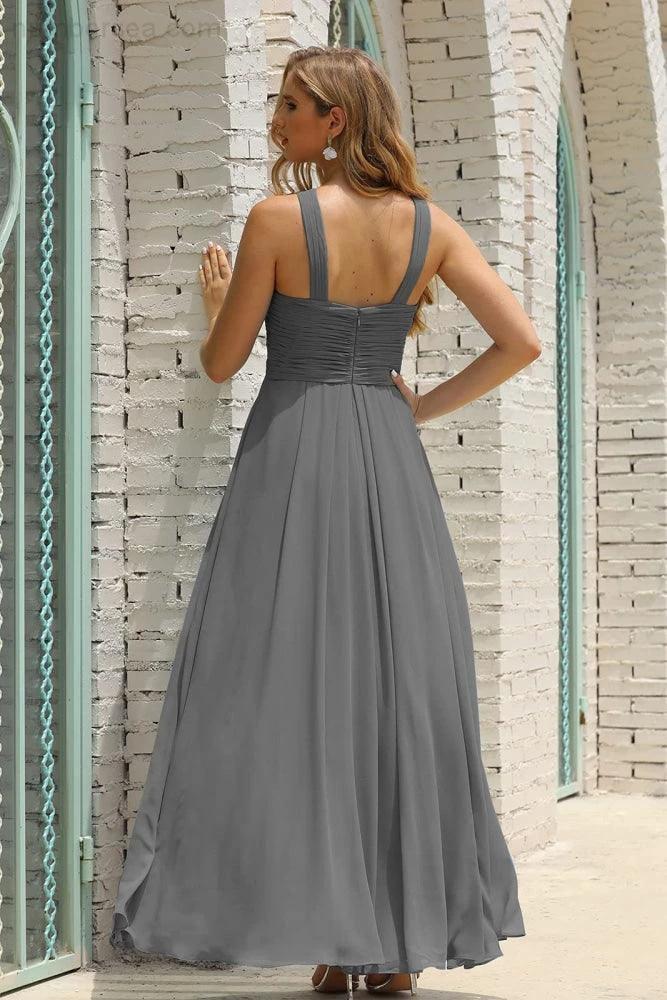 Numbersea Women Halter Chiffon Bridesmaid Dress A-line Long Formal Prom Gown SEA28015 by numbersea