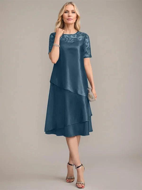 A-Line Scoop Knee-Length Mother of the Bride Dress With Applique &amp; Sequins by Dreamylily
