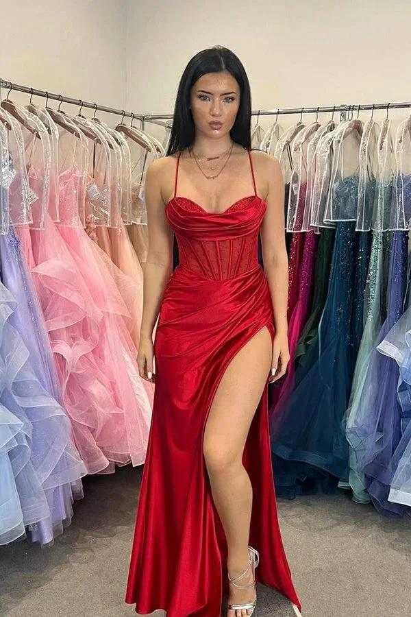 Strapless Beaded Mermaid Hunter Green Prom Dress with Slit PSK590 by Pgmdress