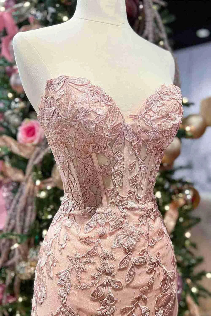 Corset Lace Long Prom Dress With Slit SYP116 by vivymakudress