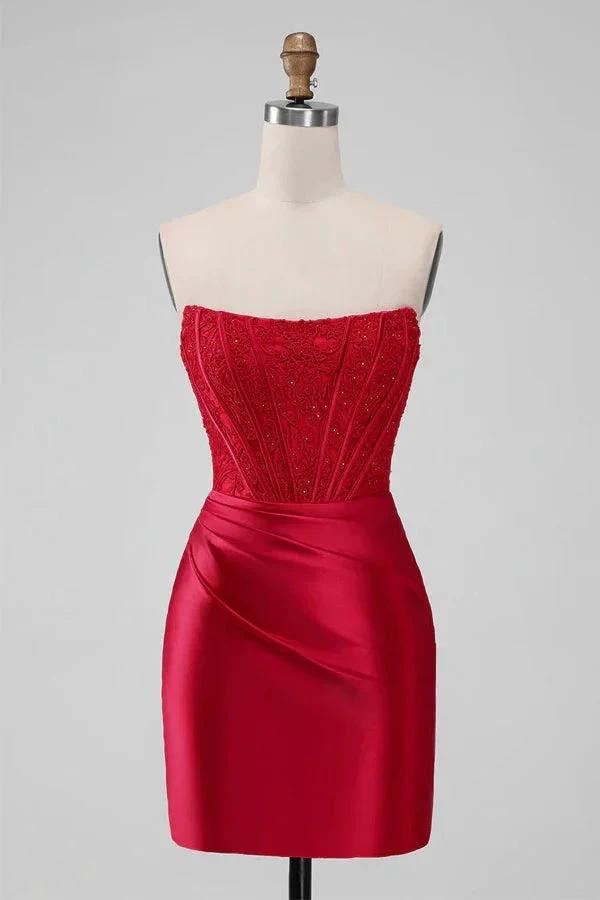Strapless Bodycon Homecoming Dress Red Short Prom Dress PD505 by pgmdress