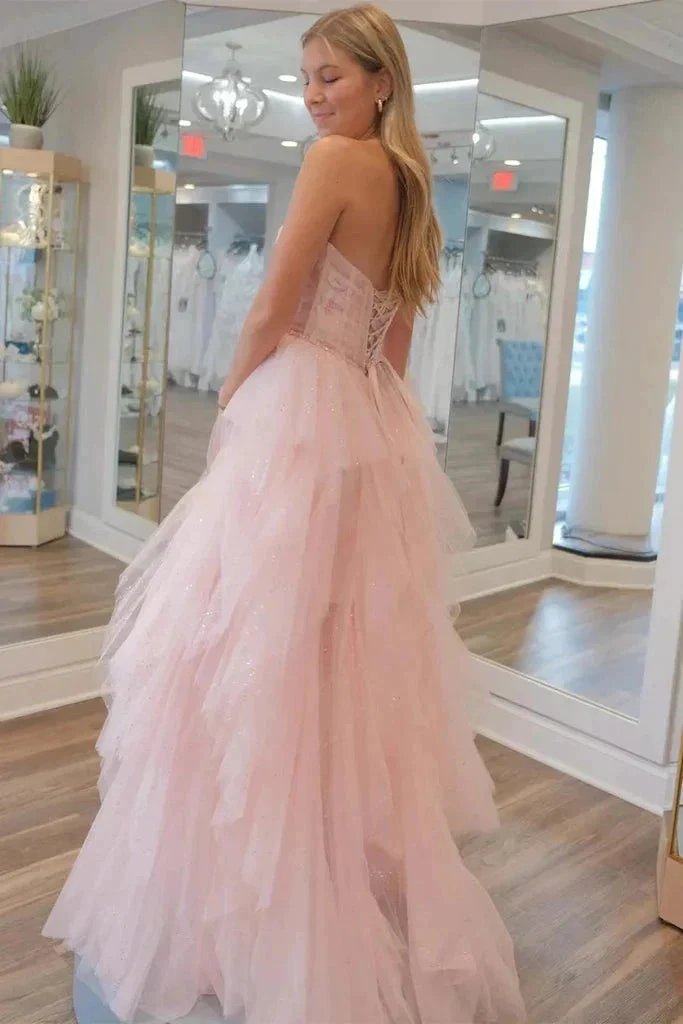 Strapless Light Pink Sequin Beaded Tulle Stunning Prom Dress PSK476 by pgmdress
