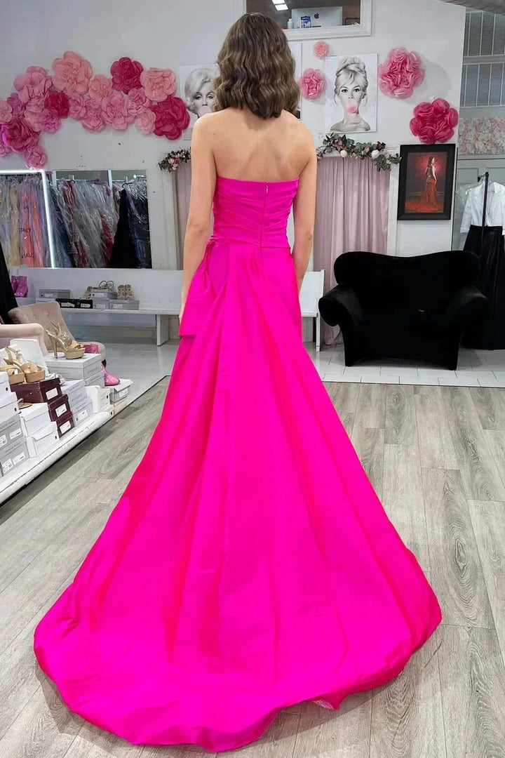 Strapless Ruched Maxi Magenta Prom Dress With Court Train PSK546 by pgmdress