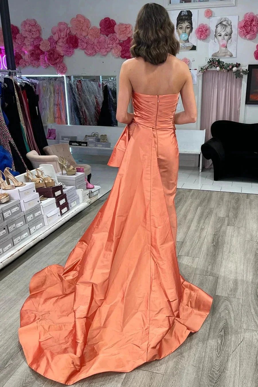 Strapless Ruched Maxi Magenta Prom Dress With Court Train PSK546 by pgmdress