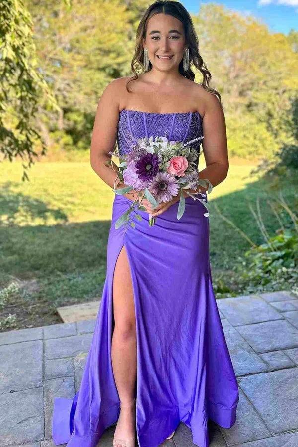 Strapless White Mermaid Long Prom Dresses With Beading PSK574 by Pgmdress