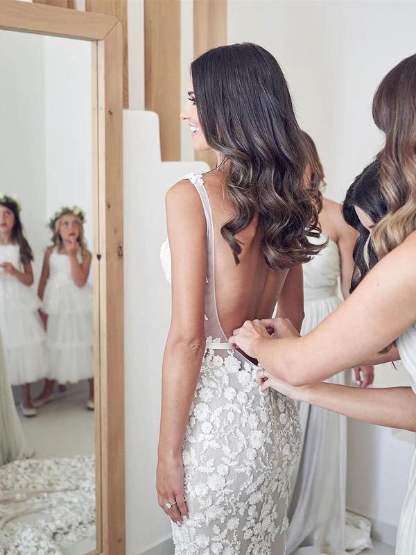 Straps Mermaid Wedding Dresses Lace Appliqued Gowns Wedding Dresses WD574 by pgmdress