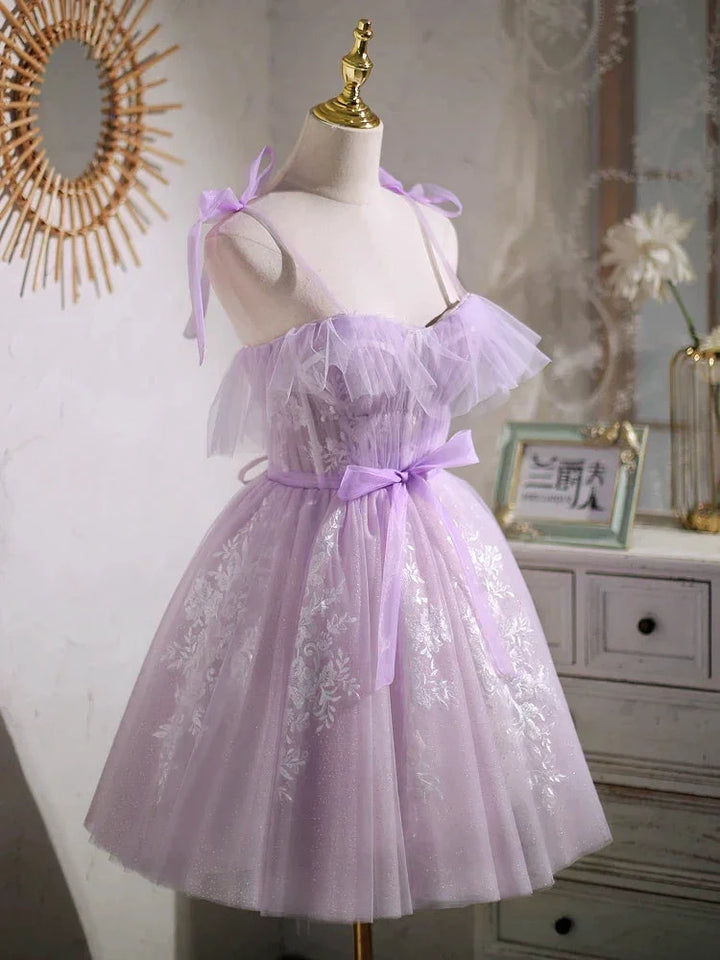 Sweet Purple A-line Short Prom Dress Homecoming Dress with Ribbon PD463 by pgmdress