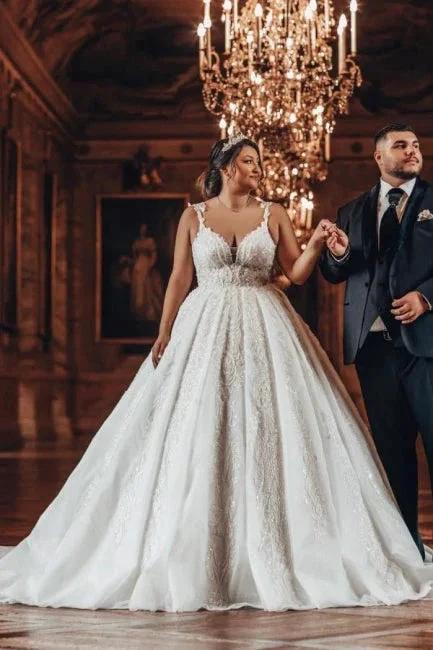 Sweetheart Luxury Ball Gown Stain Wedding Dress with Appliques by misshow.com