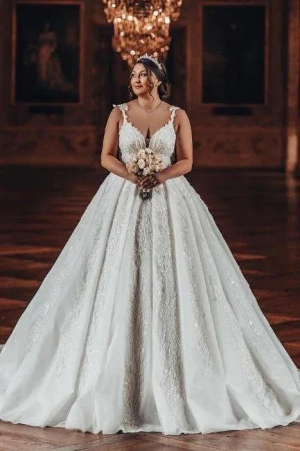 Sweetheart Luxury Ball Gown Stain Wedding Dress with Appliques by misshow.com