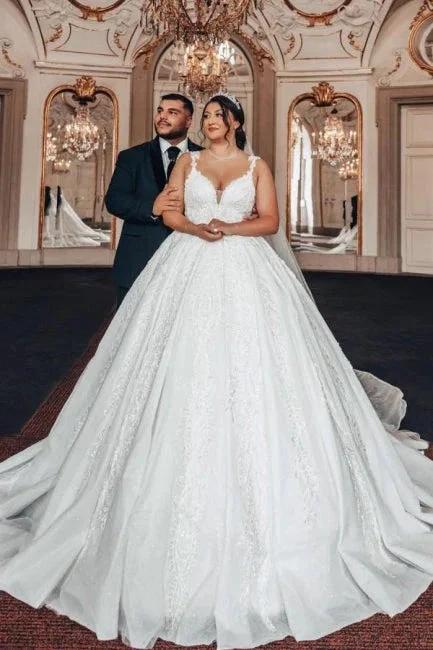Sweetheart Luxury Ball Gown Stain Wedding Dress with Appliques by misshow.com