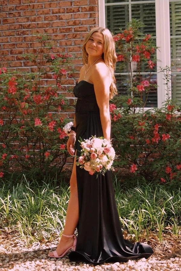 Sweetheart Black Corset Long Prom Dress With Split PSK593 by Pgmdress