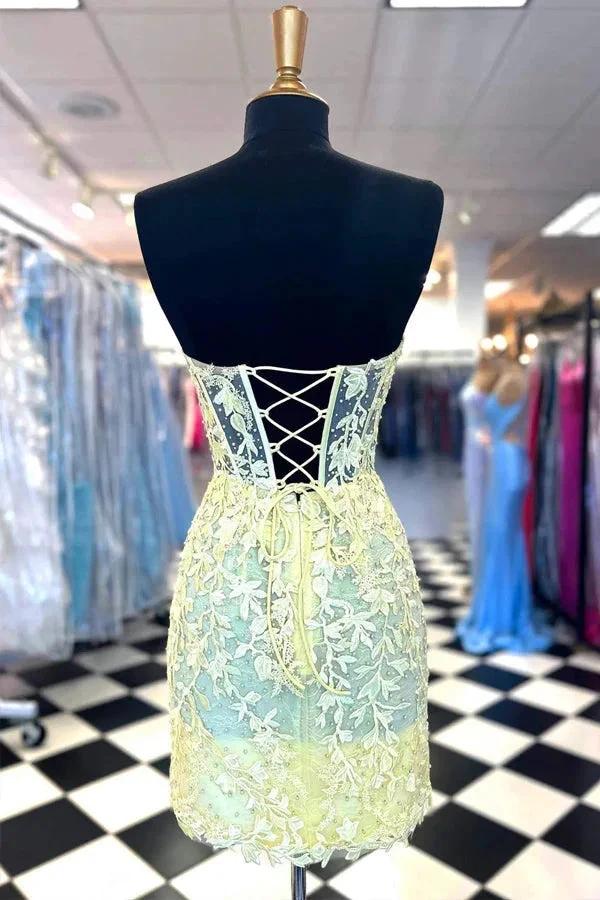 Sweetheart Lace Corset Tight Yellow Homecoming Dress PD565 by pgmdress