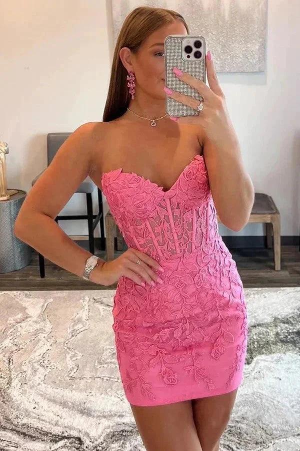 Sweetheart Pink Appliqued Bodycon Homecoming Dress PD517 by pgmdress