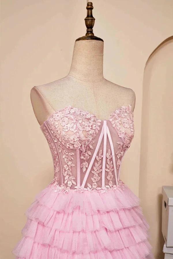 Sweetheart Neck Layered Strapless Pink Homecoming Dress PD514 by pgmdress