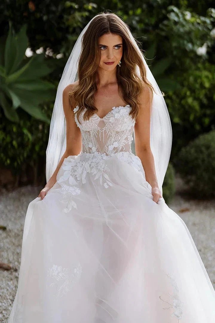 Sweetheart Sleeveless Appliques Lace Boho Wedding Dress Bridal Gown WD660 by pgmdress