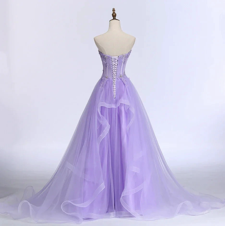 New Sweet Banquet Light Purple Lace Long Evening Dress The Bride Elegant Strapless A-line Prom Formal Party Gown Y1845 by simplepromdress