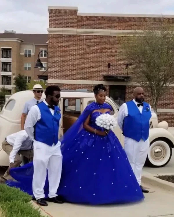 Royal Blue Tulle Ball Gown Prom Dress With Cape S8255 by simplepromdress