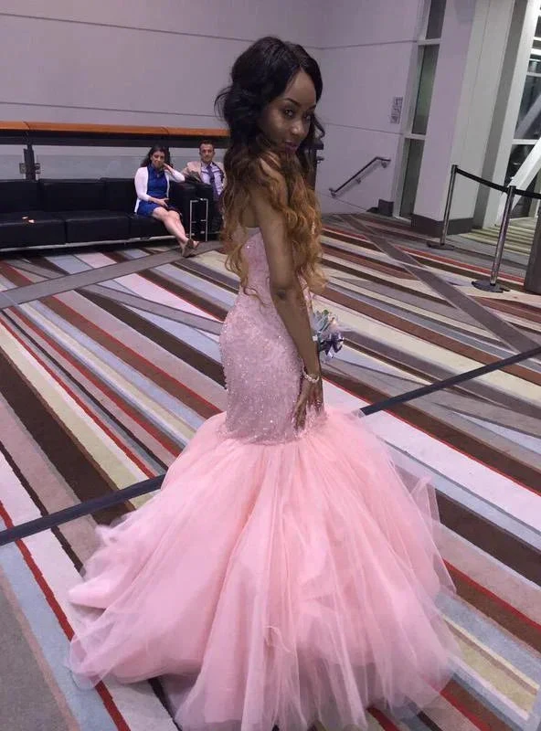 Elegant Mermaid/Trumpet Pink Sleeveless Tulle Evening Dresses Y1094 by simplepromdress
