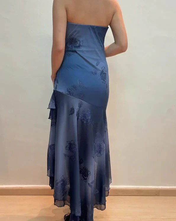 Charming Navy Blue Strapless Tiered Mermaid Evening Dress Prom Dress Y7811 by simplepromdress