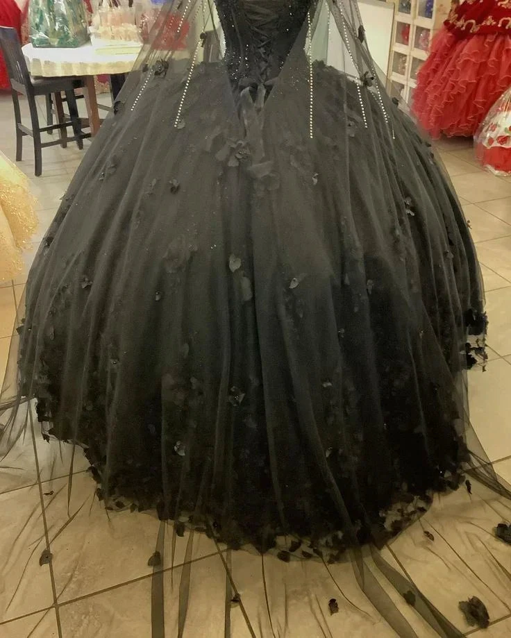 Black Ball Gown Quinceanera Dresses with Flowers,Sweet 16 Dresses Y5753 by simplepromdress