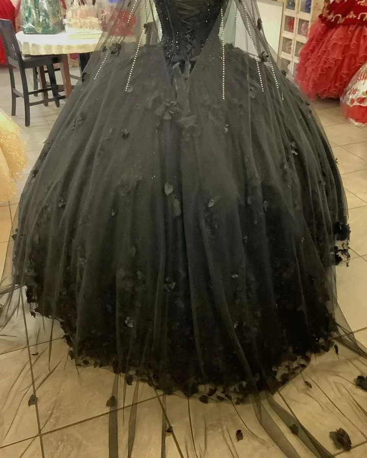 Black Ball Gown Quinceanera Dresses with Flowers,Sweet 16 Dresses Y5753 by simplepromdress
