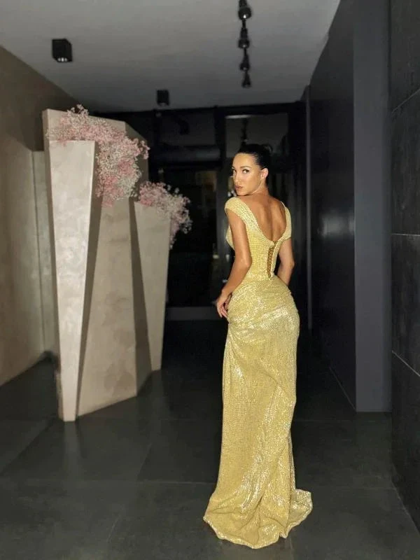 Fashion sleeveless split sequin evening dress Y4279 by simplepromdress