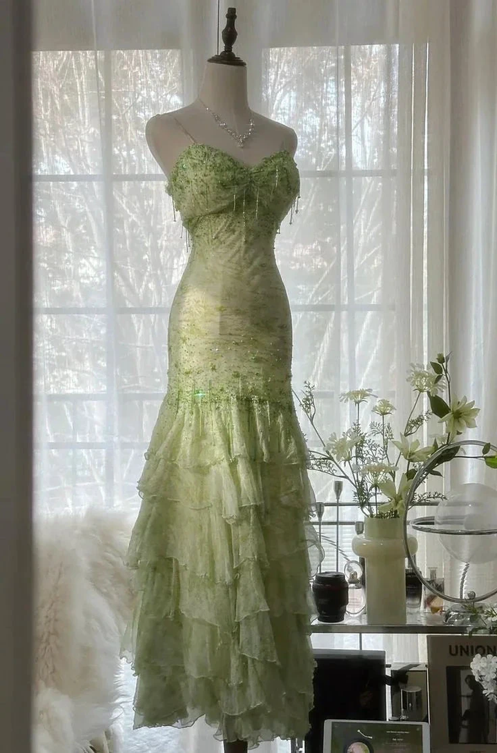 Gorgeous Green Mermaid Sweetheart Chiffon Beaded Layered Prom Dress Long Evening Dress Y8558 by simplepromdress