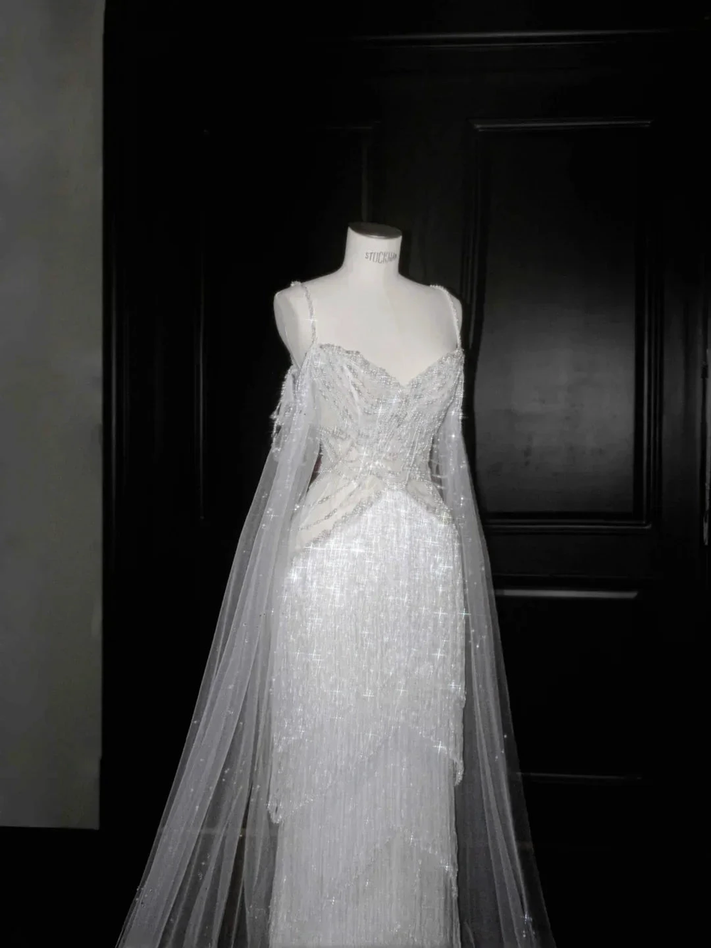 Luxury White Tulle Pearl Bead Chain Beaded Tassel Prom Dress Evening Dress,Off Shoulder Wedding Dress Y8662 by simplepromdress