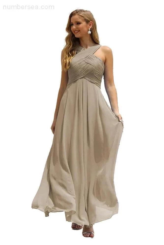 Numbersea Women Halter Chiffon Bridesmaid Dress A-line Long Formal Prom Gown SEA28015 by numbersea