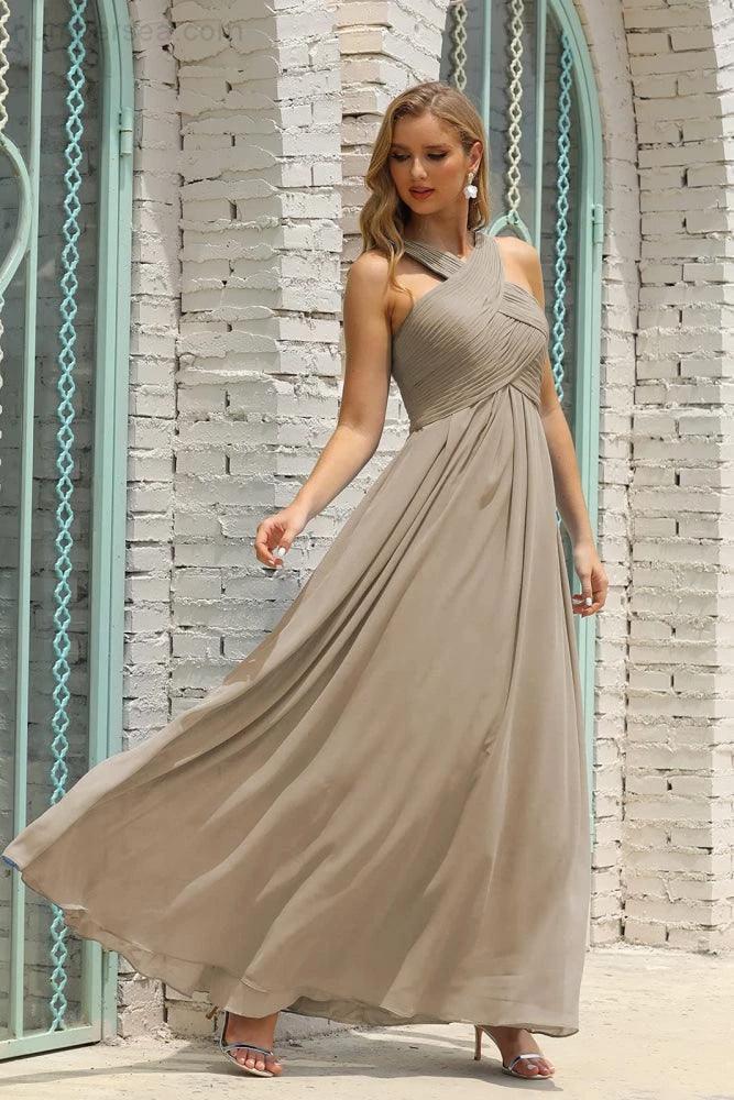 Numbersea Women Halter Chiffon Bridesmaid Dress A-line Long Formal Prom Gown SEA28015 by numbersea