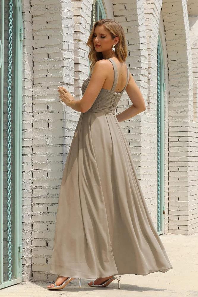 Numbersea Women Halter Chiffon Bridesmaid Dress A-line Long Formal Prom Gown SEA28015 by numbersea