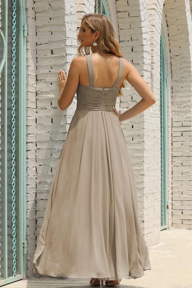 Numbersea Women Halter Chiffon Bridesmaid Dress A-line Long Formal Prom Gown SEA28015 by numbersea