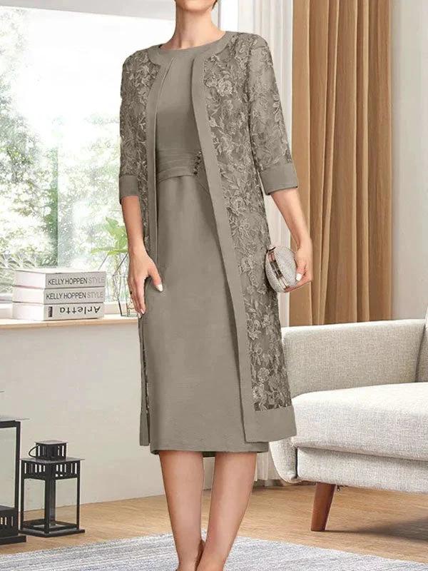Sheath/Column Scoop Knee-Length Chiffon Mother of the Bride Dress With Pleated Sequins by Dreamylily