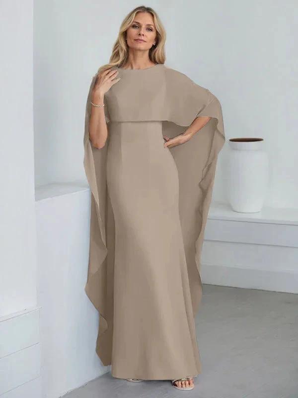 Sheath Scoop Floor-Length Chiffon Mother of the Bride Dress With Cascading Ruffles by Dreamylily