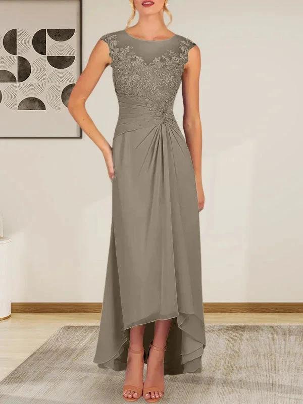 Champagne A-Line Scoop Lace Chiffon Dress by Dreamylily