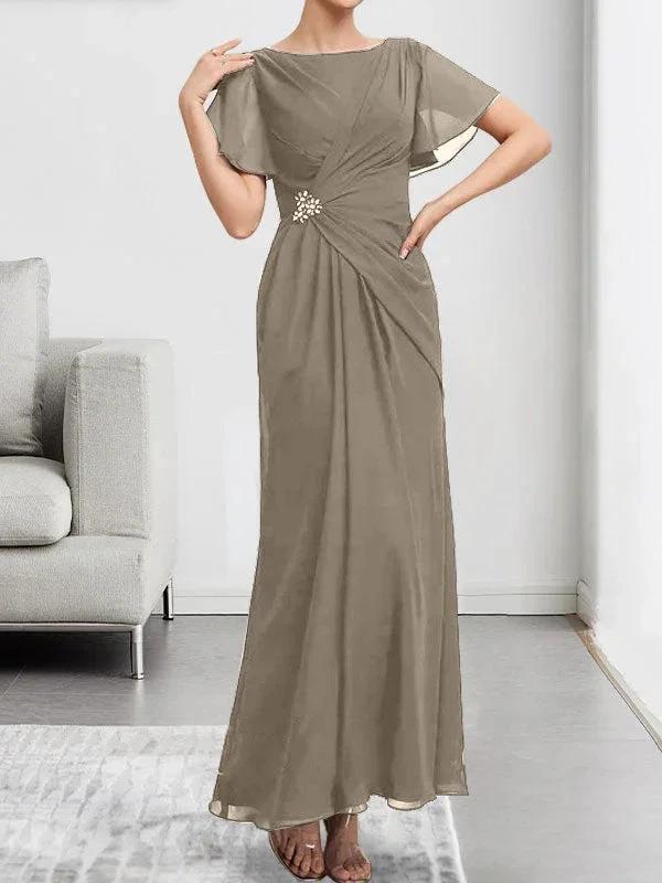 A-line Scoop Illusion Tea-Length Chiffon Lace Mother of the Bride Dress With Beading Sequins by Dreamylily