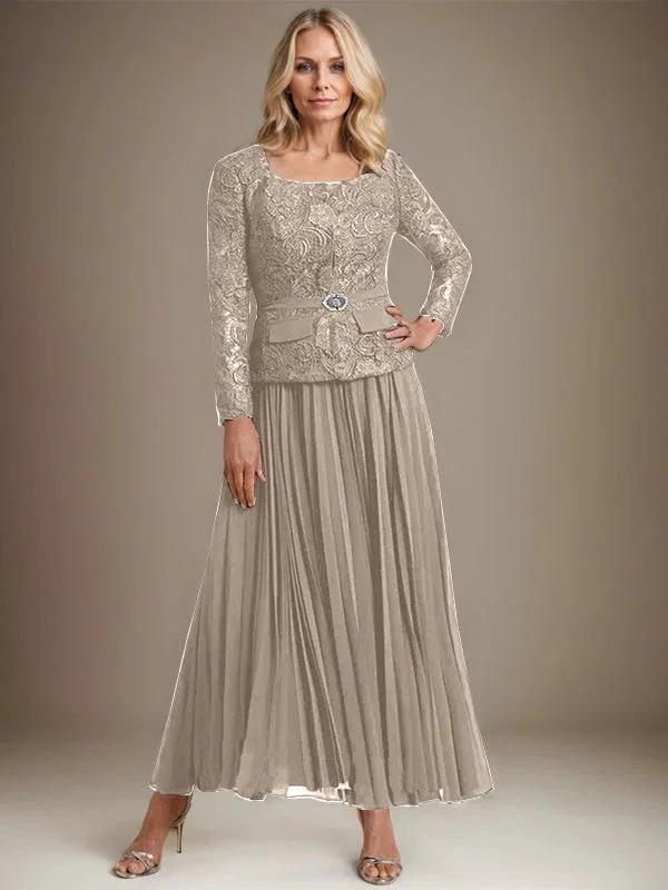 A-line Square Ankle-Length Chiffon Mother of the Bride Dress With Pleated by Dreamylily