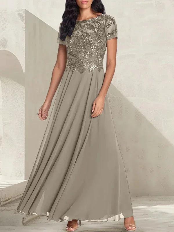 Charcoal Grey A-Line Scoop Long Mother of the Bride Dress With Beadings by Dreamylily