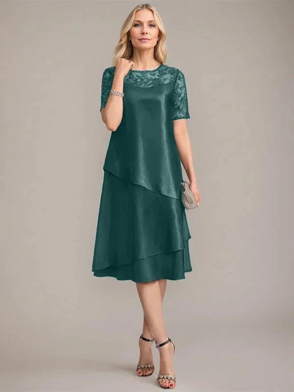 A-Line Scoop Knee-Length Mother of the Bride Dress With Applique &amp; Sequins by Dreamylily