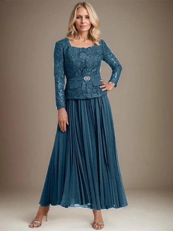 A-line Square Ankle-Length Chiffon Mother of the Bride Dress With Pleated by Dreamylily