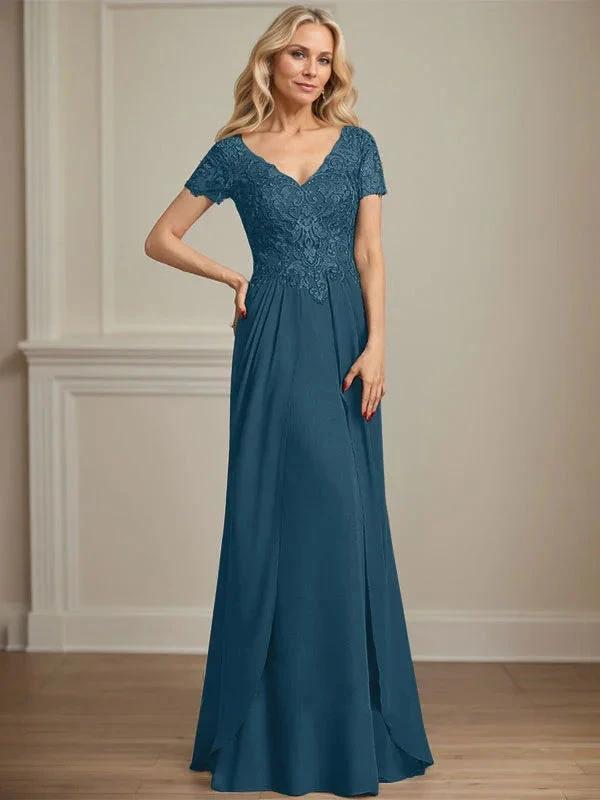 A-line V-Neck Floor-Length Chiffon Lace Mother of the Bride Dress by Dreamylily