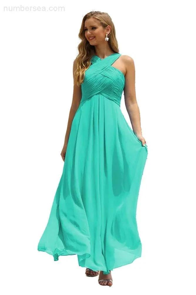Numbersea Women Halter Chiffon Bridesmaid Dress A-line Long Formal Prom Gown SEA28015 by numbersea