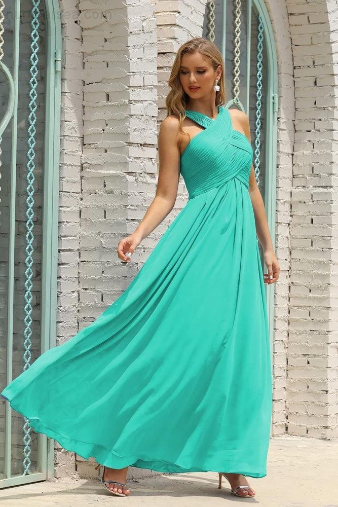 Numbersea Women Halter Chiffon Bridesmaid Dress A-line Long Formal Prom Gown SEA28015 by numbersea