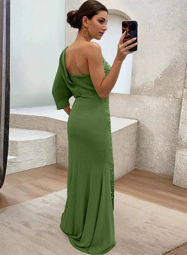 Trumpet/Mermaid One-Shoulder Mother of the Bride Dresses with Split Side &amp; Beading by Dreamylily